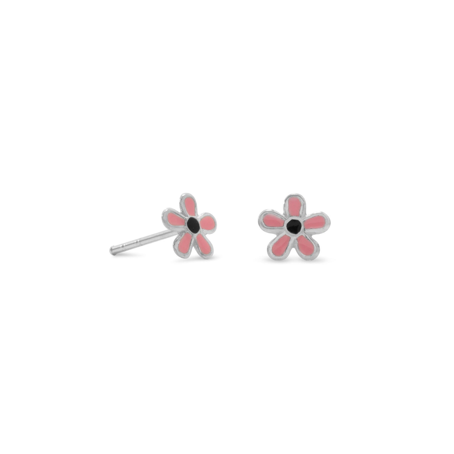 Pink and Black Enamel Flower Stud Earrings Default Title Earrings