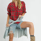 Umgee Plaid Smocked V-Neck Flannel Top