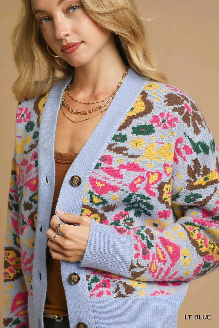 Umgee Floral Knit Button-Up Cardigan