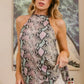 BiBi Snakeskin Print Low Gauge Knit Halter Neck Top Tops