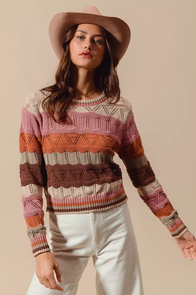 SO ME Multi Color Wavy Stripe Sweater Top | Daverri Fashions