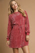 Umgee Velour Drawstring Mini Dress with Long Sleeves - DAVERRI FASHIONS
