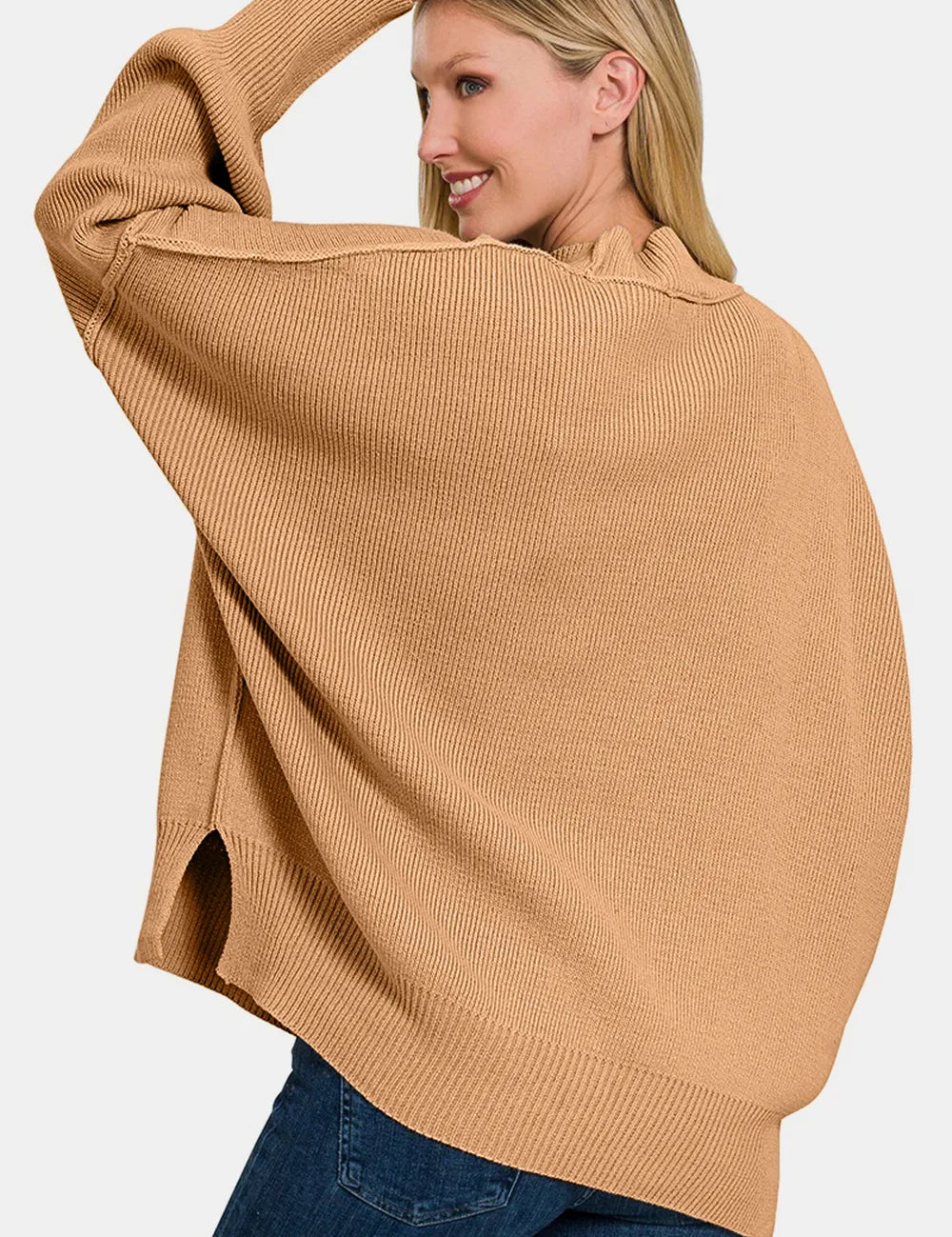 Zenana Side Sit Oversize Sweater Dk Brush | Sweaters Daverri Fashions
