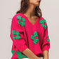 BiBi Pearl Beads Flowers Sweater Top - DAVERRI FASHIONS