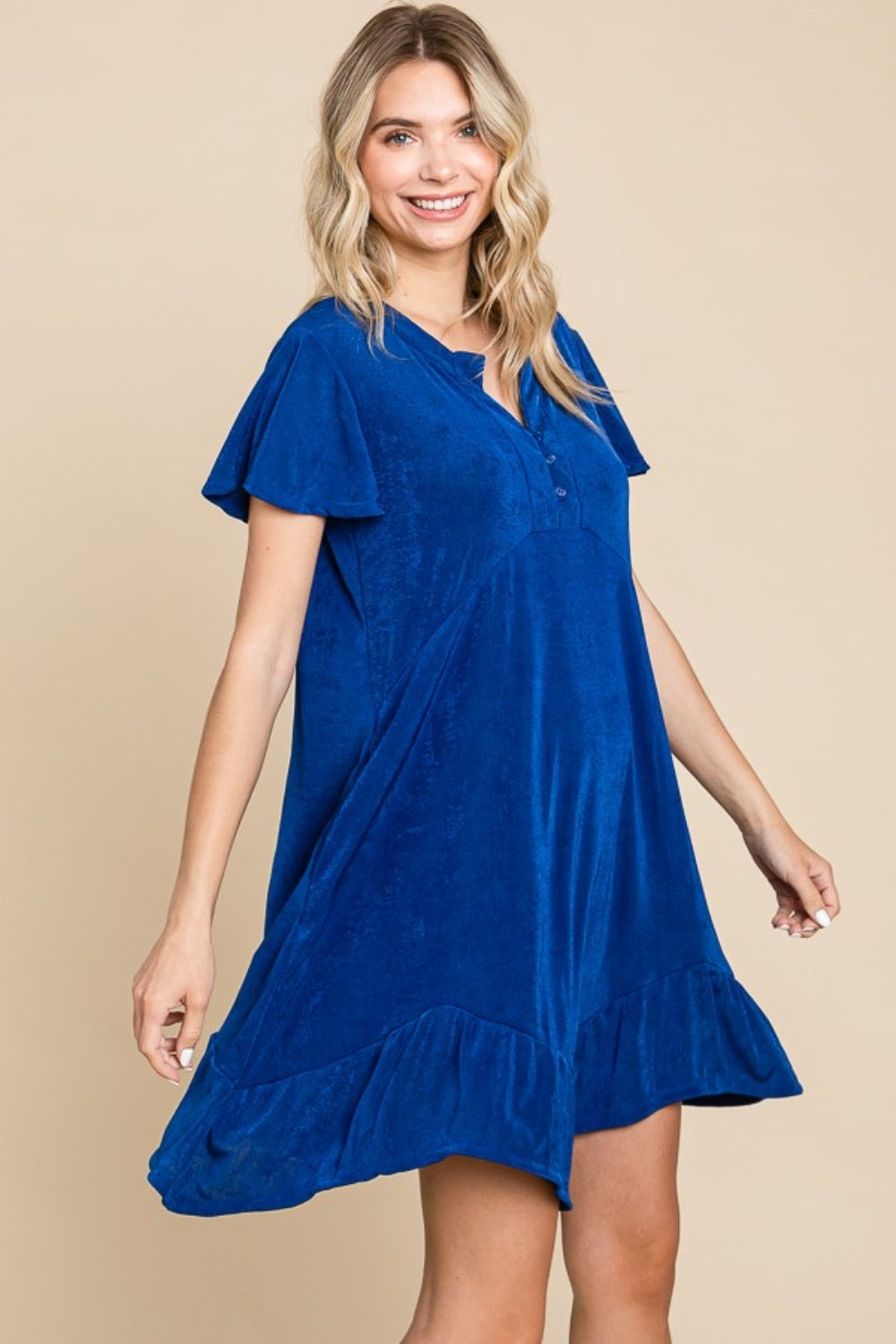 Culture Code Full Size Short Sleeve Ruffled Asymmetric Hem Dress Mini Dresses