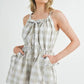 MABLE Plaid Sleeveless Button Down Romper Lt Taupe