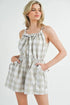 MABLE Plaid Sleeveless Button Down Romper Lt Taupe
