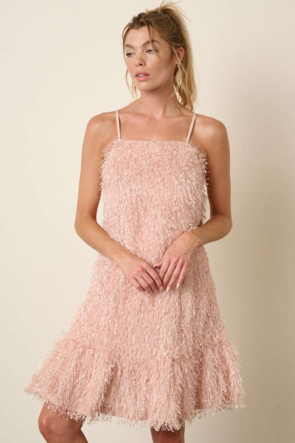 Mittoshop Feather Ruffle Hem Mini Cami Dress Blush