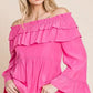 Lime 'N' Chili Ruffled Trumpet Sleeve Off-The-Shoulder Top - DAVERRI FASHIONS