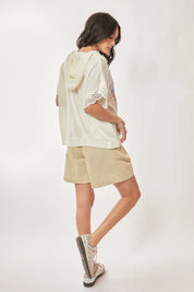 Davi & Dani American Flag Loose Fit Lace Sleeve Hoodie Top | Tops Daverri Fashions