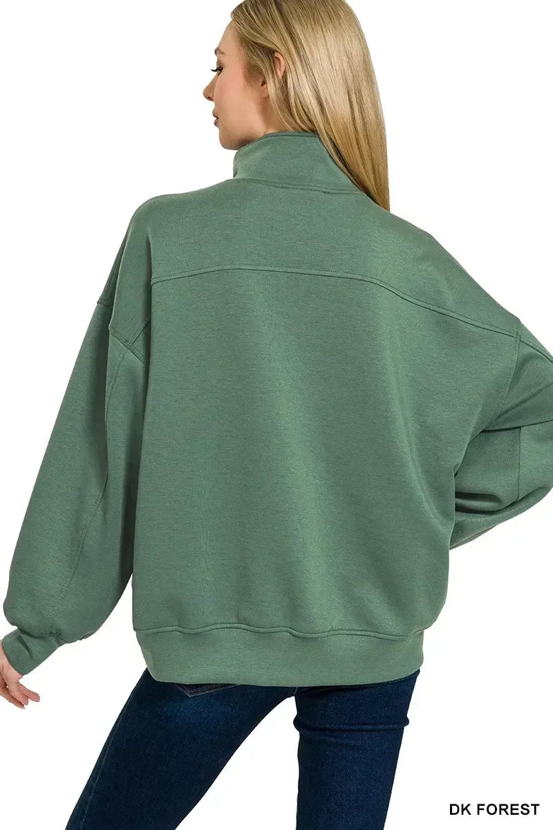 Zenana Scuba Quarter-Zip Sweatshirt - DAVERRI FASHIONS
