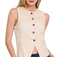 Zenana Linen Button Down Vest SAND BEIGE