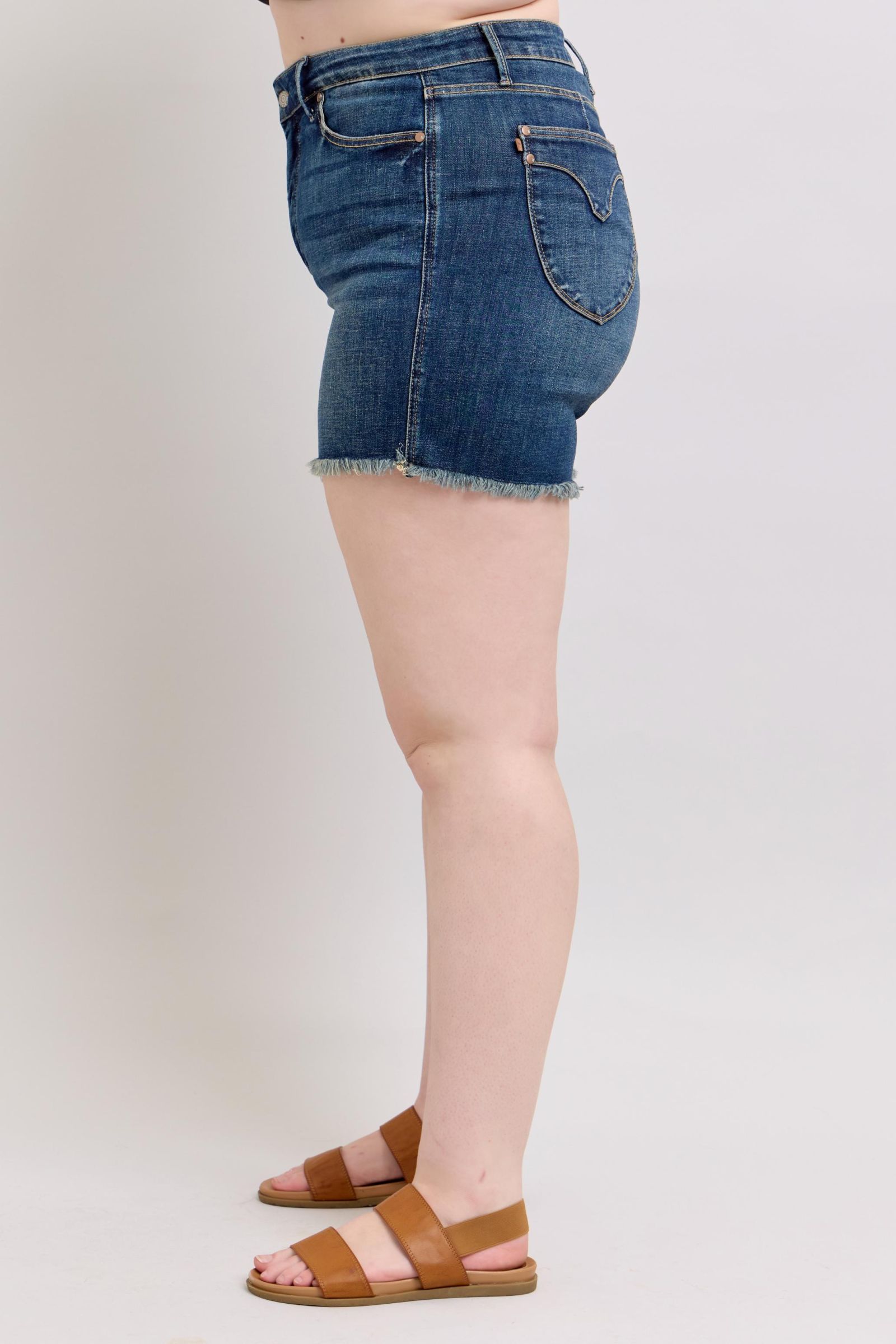 Judy Blue Tummy Control Fray Hem & Shield Back Pockets Denim Shorts