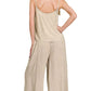 Zenana Ash Mocha Woven Acid Crinkle Washed Cami & Pants 2 Piece Set Outfit Sets