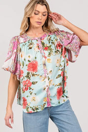 SAGE+FIG Plus Size Floral Mineral Wash French Terry Button Up Shirt | Daverri Fashions