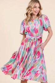 Lime 'N' Chili Watercolor Print Tie Front Midi Dress | Daverri Fashions