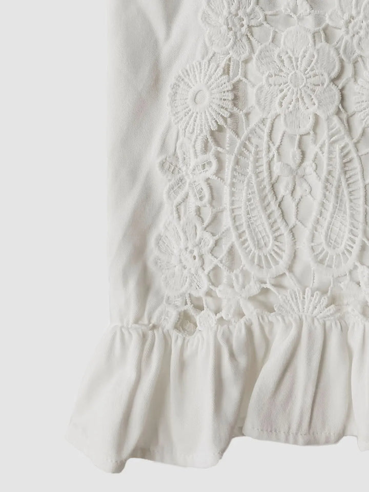 V-Neck Lace Flounce Sleeve Top | Blouses Daverri Fashions
