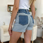 Judy Blue full size color block high-waisted denim shorts, two-tone