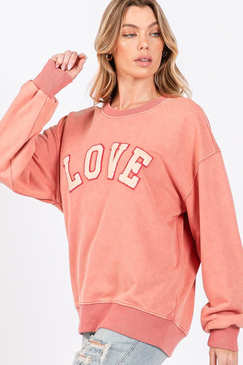 SAGE + FIG LOVE Path Applique Drop Shoulder Sweatshirt - DAVERRI FASHIONS