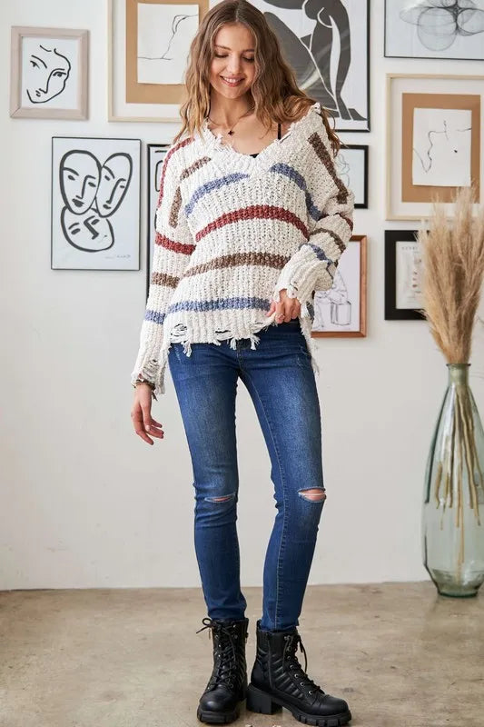 ADORA Frayed Edge Stripe Sweater Sweaters