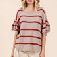 Mittoshop Striped Flounce Sleeve Knit Top - DAVERRI FASHIONS