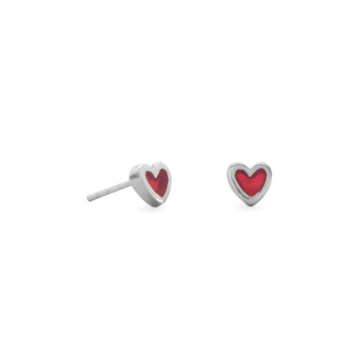 Dainty Red Heart Sterling Silver Stud Earrings Earrings