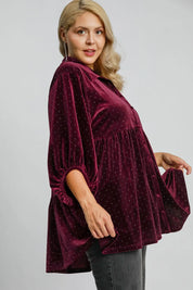 Umgee Full Size Polka Dot Button Up Half Sleeve Shirt | Daverri Fashions