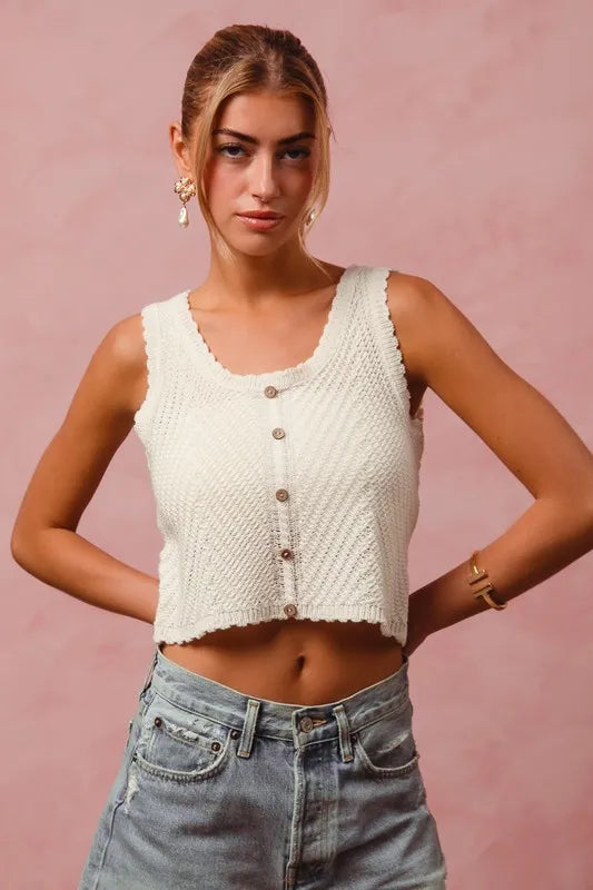 SO ME Chevron Pattern Buttoned Front Lightweight Tank Top Tank Tops