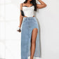 High Rise Slit Denim Skirt - DAVERRI FASHIONS