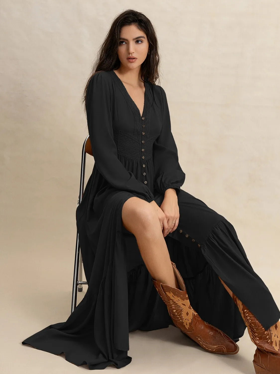 V-Neck Long Sleeve Dress | Daverri Fashions