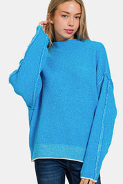 Exposed Seam Mock Neck Long Sleeve Sweater | Sweaters Daverri Fashions