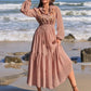 Embroidered Polka Dot Tie Neck Long Sleeve Midi Dress - DAVERRI FASHIONS