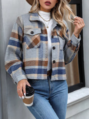 Plaid Oversized Button-Up Cropped Jacket | Jackets Daverri Fashions
