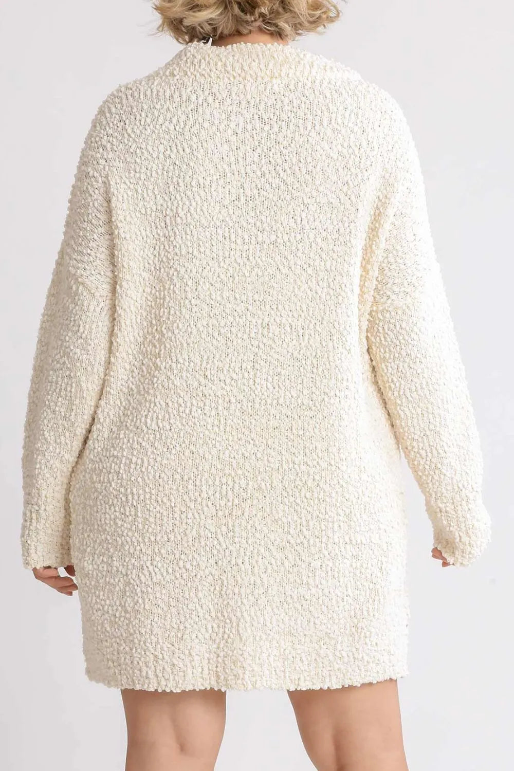 Umgee Full Size High Low Long Sleeve Boucle Sweater Dress Plus Size | Daverri Fashions