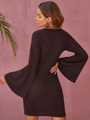 Flare Sleeve Button Front Bodycon Dress | Mini dresses Daverri Fashions