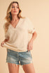 Aemi + Co Side Slit V-Neck Short Sleeve Blouse Oatmeal S Blouses