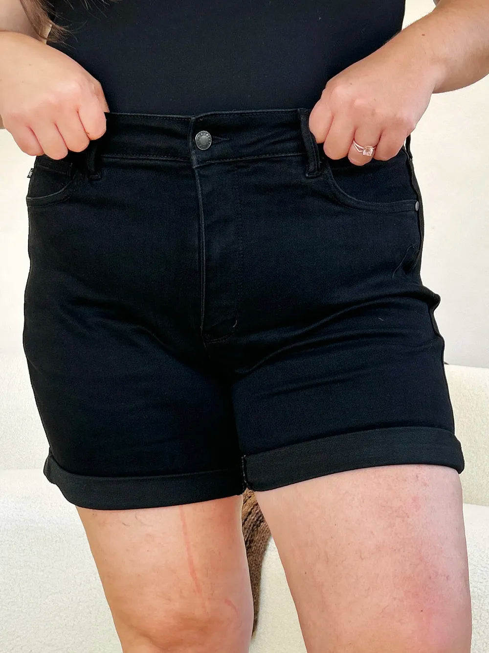 Judy Blue Full Size High Waist Tummy Control Cuffed Denim Shorts Denim Shorts
