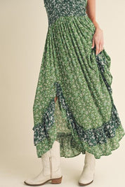 Aemi + Co Green Ditsy Floral Ruffled Hem Maxi Cami Dress Cami Dresses