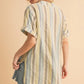 Aemi+Co Side Slit Striped Short Sleeve Blouse
