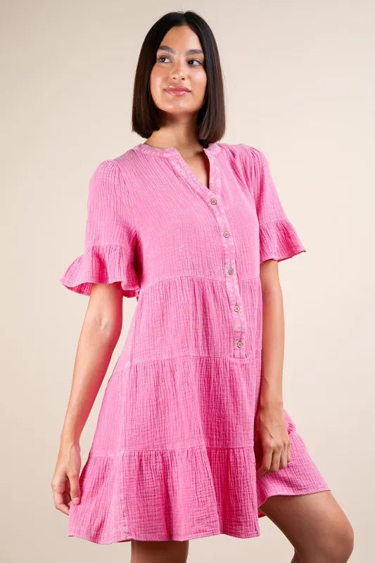 VERY J Plus Size Mineral Washed Woven Mini Dress Mini Dresses
