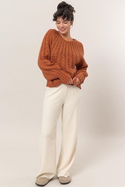 HYFVE Cable-Knit Round Neck Raglan Sleeve Sweater Sweaters