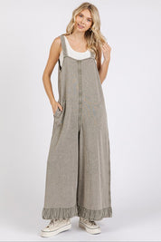 Mittoshop Ruffled Hem Wide Leg Overalls with Pockets