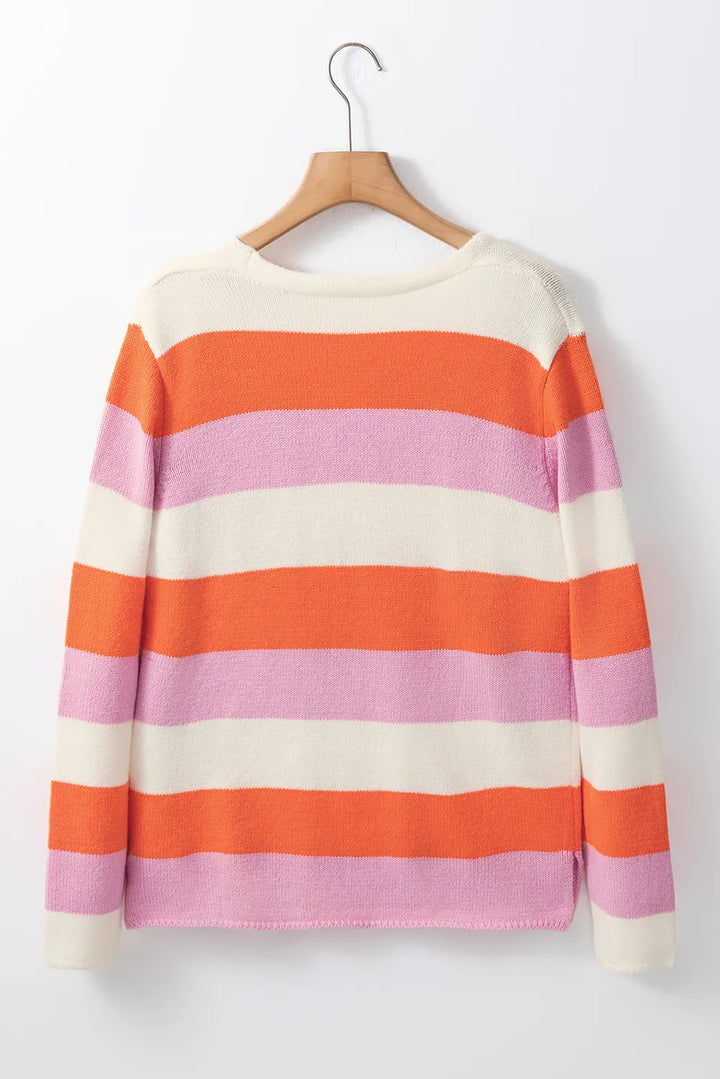 Color Block V-Neck Long Sleeve Sweater | Sweaters Daverri Fashions