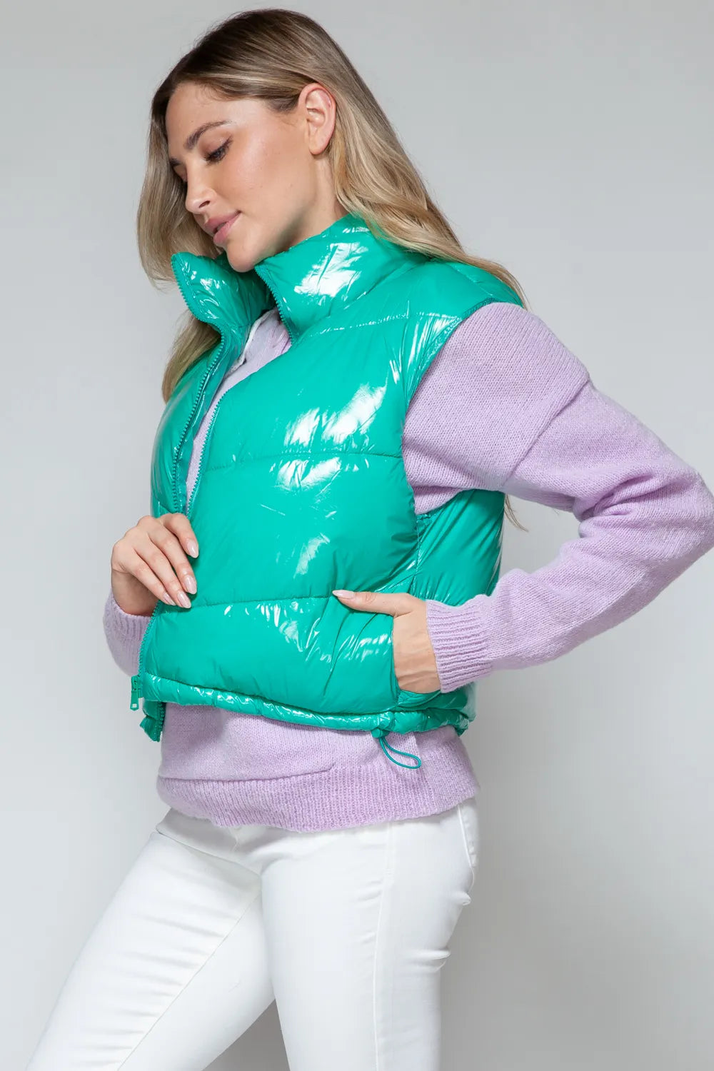 Snobbish Zip Up Turtleneck Shiny Quilted Vest | Vest Jackets Daverri Fashions