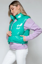 Snobbish Zip Up Turtleneck Shiny Quilted Vest | Vest Jackets Daverri Fashions