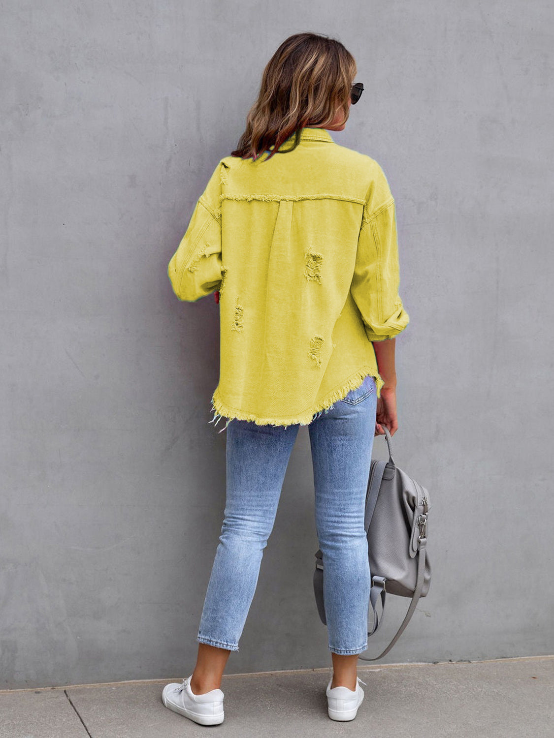 Distressed Drop Shoulder Denim Jacket | Denim Jackets Daverri Fashions