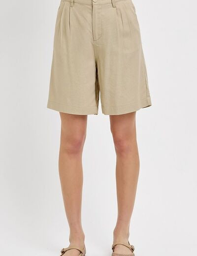 RISEN High Rise Pleated Front Shorts