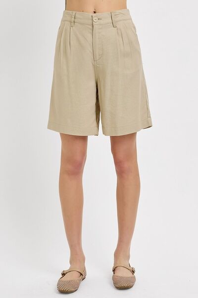 RISEN High Rise Pleated Front Shorts