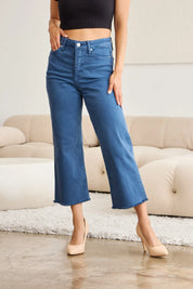 RFM Crop Chloe Tummy Control High Waist Raw Hem Jeans | Jeans Daverri Fashions