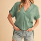 Aemi + Co Side Slit V-Neck Short Sleeve Blouse - DAVERRI FASHIONS